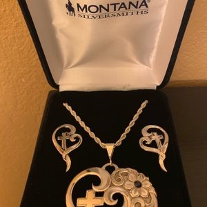 Montana silversmith cross/heart necklace set